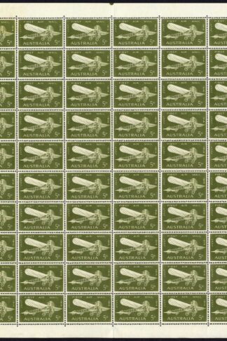 Australia SG370 5d sheet (no re-entry) Mark on the back of 2 stamps U/M