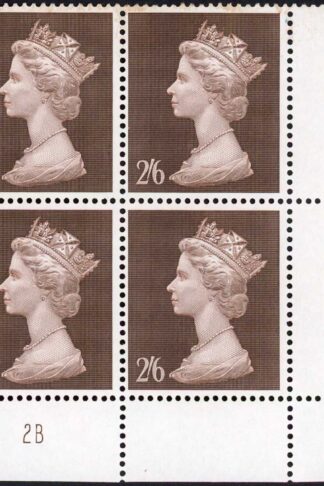 SG787 1969 2/6 Brown Plate 2B Block of Four U/M