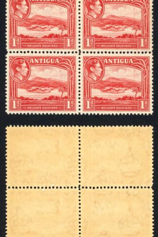 Antigua SG99 1d Scarlet Block of FOUR U/M Cat 14+ pounds