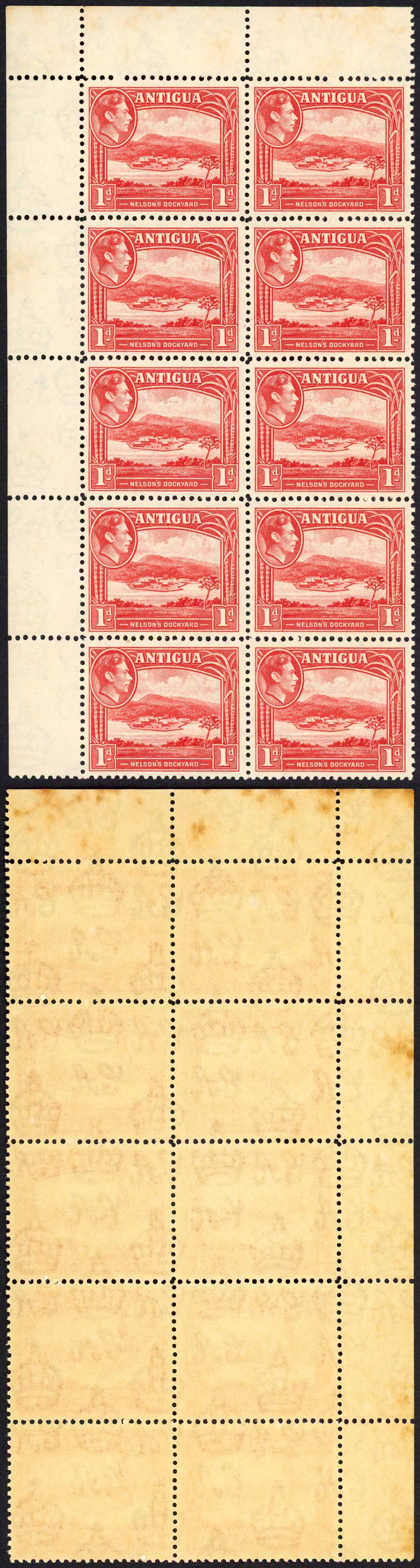 Antigua SG99 1d Scarlet Block of TWELVE U/M Cat 42+ pounds