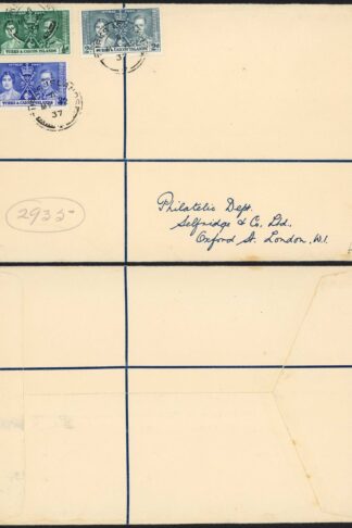 Turks and Caicos Is 1937 Coronation on First Day Cover