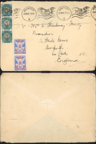 South Africa 1940 Cover with 1d Kersmis labels
