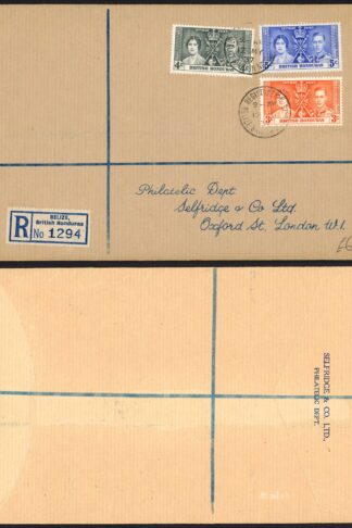 British Honduras 1937 Coronation on Registered First Day Cover