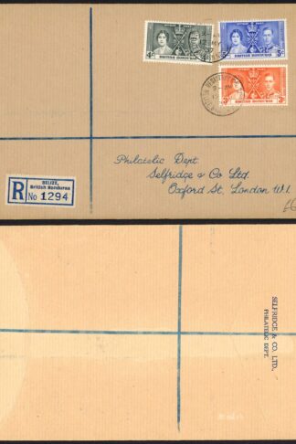 British Honduras 1937 Coronation on Registered First Day Cover