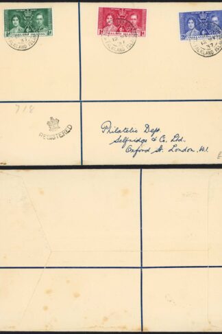 Falkland Is 1937 Coronation FDC with a Registered handstamp