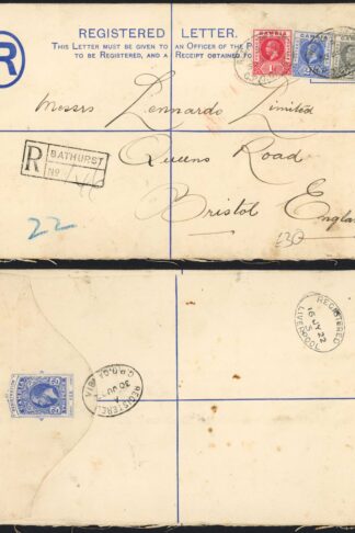 Gambia KGV Uprated Registered envelope
