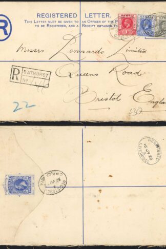 Gambia KGV Uprated Registered envelope