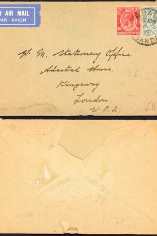 KUT KGV 50c and 15c on Airmail Cover