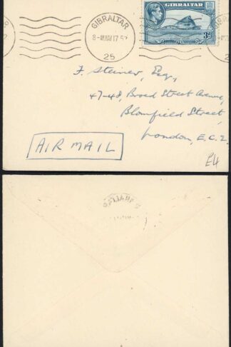 Gibraltar KGVI 3d on airmail cover