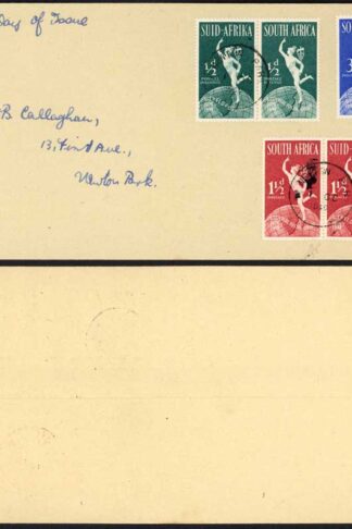South Africa 1949 UPU set on first day cover NEWTON PARK temporary postmark