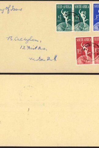 South Africa 1949 UPU set on first day cover NEWTON PARK temporary postmark