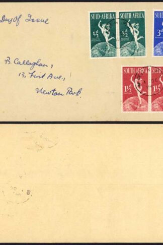 South Africa 1949 UPU set on first day cover NEWTON PARK temporary postmark