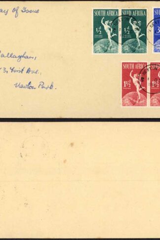 South Africa 1949 UPU set on first day cover NEWTON PARK temporary postmark