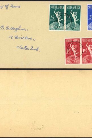 South Africa 1949 UPU set on first day cover NEWTON PARK temporary postmark