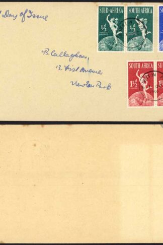 South Africa 1949 UPU set on first day cover NEWTON PARK temporary postmark