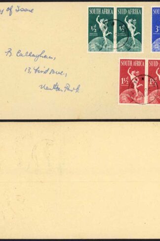 South Africa 1949 UPU set on first day cover NEWTON PARK temporary postmark
