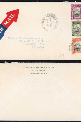 Grenada KGVI values to 6d on a Airmail cover