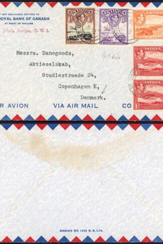 Antigua KGVI Values to 1/- on Airmail cover to Denmark