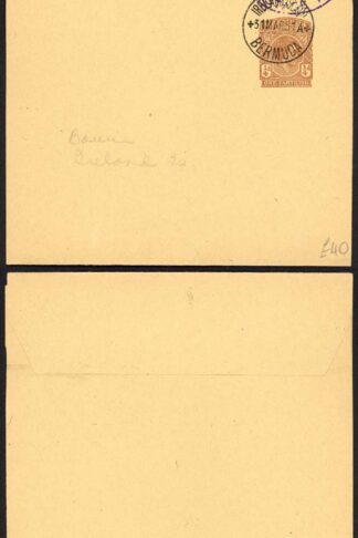 Bermuda 3/4d Postage Paid handstamp on 1/4d wrapper Ireland Island CDS