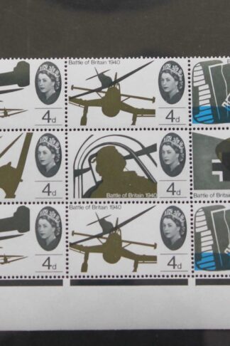 SG W67/72bc 1965 4d Battle of Britain with Varieties Block of 9 U/M