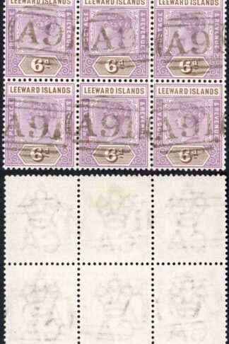 Virgin Is Leeward Is SG5 6d BLOCK of NINE A91 used on board the Cunard Line