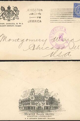 Jamaica KGV 2 1/2d on illustrated cover to the USA
