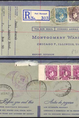 Nigeria KGVI 6d and 1/3 plus a 1d strip on a registered cover