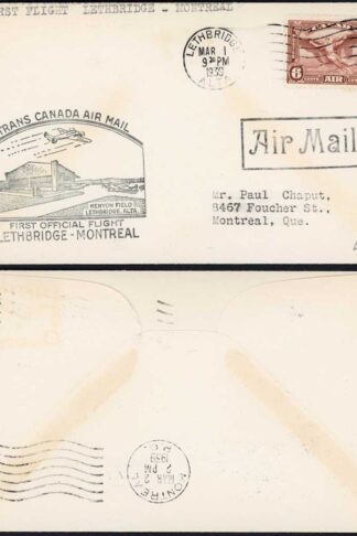 Canada Lethbridge - Montreal First Flight Cover