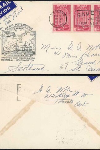 Canada Montreal to Southampton England First Flight Cover