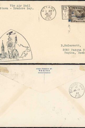 Canada Ottawa - Bradore Bay Air Mail Cover (stamp damaged)
