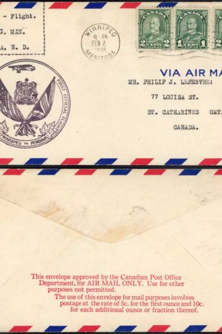 Canada Winnipeg - Pembina First Flight Cover
