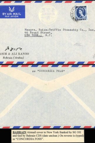 Bahrain SG101 on cover via SS Concordia Foss