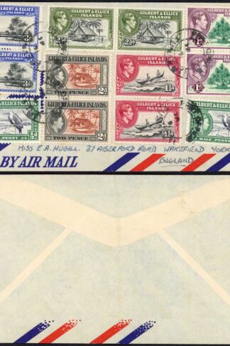 Gilbert and Ellice KGVI (12 stamps some damaged) on Airmail cover