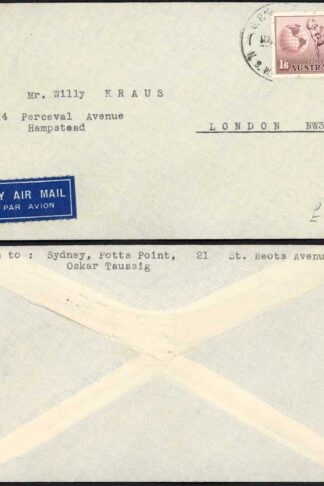Australia 1/6 Perf 13.5 x 14 on Airmail Cover