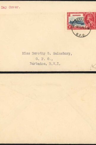 Barbados Silver Jubilee 1d on a FDC
