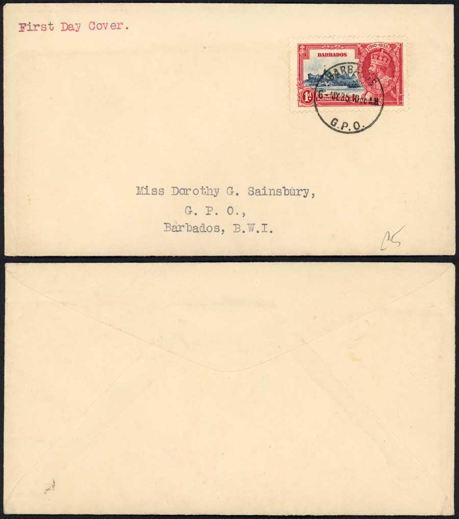 Barbados Silver Jubilee 1d on a FDC