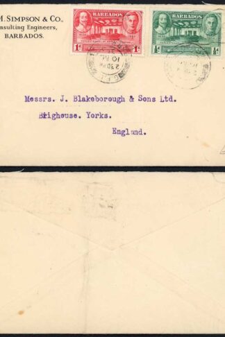 Barbados Tercentenary 1/2d and 1d ob Commercial Cover