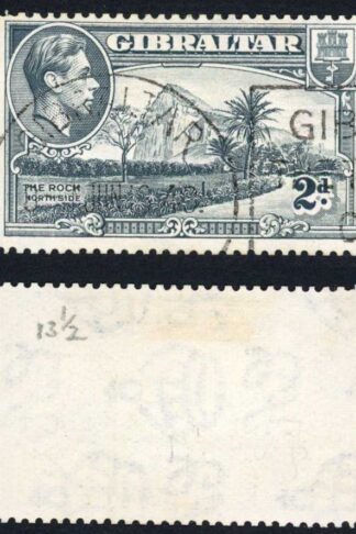 Gibraltar SG124ab 2d Grey perf 13.5 Wmk Sideways Cat 48 pounds