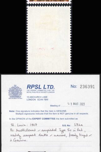 St Lucia SG232a 8c with DOUBLE SURCHARGE M/M RPS Cert RARE Cat 1500 pounds