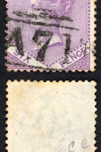Jamaica SG12 6d Mauve Wmk CC (toned) Rodney Hill A71 Pmk