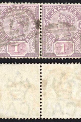 Jamaica SG27 1d Purple and mauve Wmk CA PAIR Vere A78 Pmk
