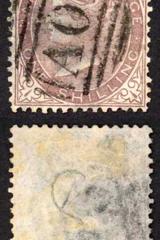 Jamaica SG6d 1/- Dull-brown wmk Pineapple (THIN) Kingston Type D pmk