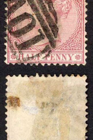 Jamaica SG7 1/2d Claret Wmk CC (Stain at right) Kingston Type E Pmk