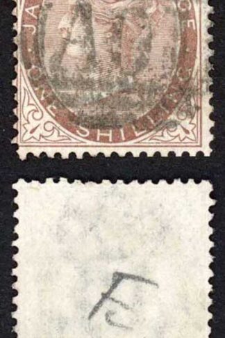Jamaica SG13 1/- Dull Brown Wmk CC Kingston Type E Pmk