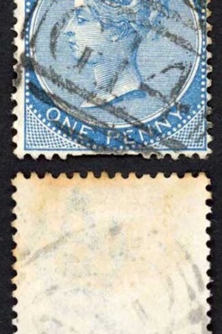 Jamaica SG17 1d Blue Wmk CA (toned at top) Hampden G14 Pmk