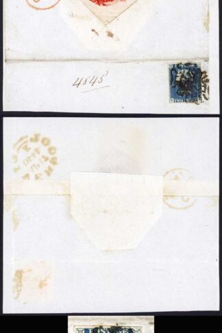 1840 2d Blue (NG) Plate 1 Four Margins on Part Cover