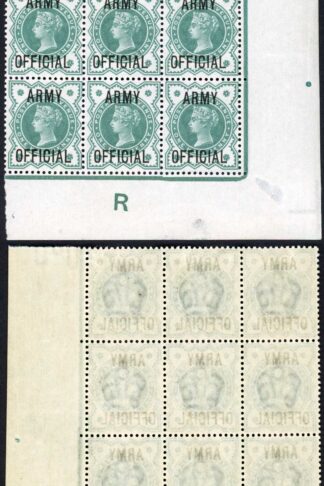 SGO42 1/2d Blue Green Jubilee ARMY OFFICIAL Control R Block U/M Cat 300 as m/m