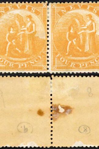 Nevis SG18 4d Orange-yellow Litho PAIR M/M Cat 360 pounds