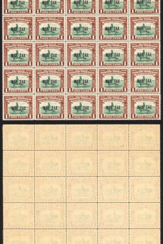 North Borneo SG318 1941 1c War Tax Block of 25 U/M Cat 3.50 GBP each