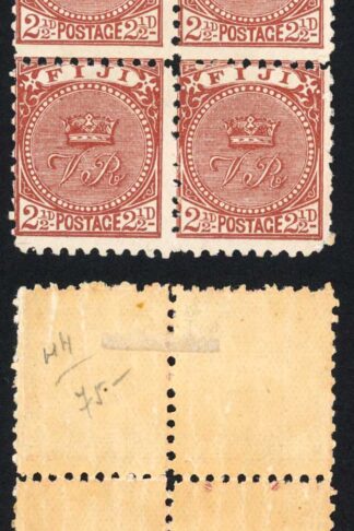Fiji SG79 2 1/2d Chocolate Perf 10 MINT BLOCK (2 x U/M) Cat 240++ pounds